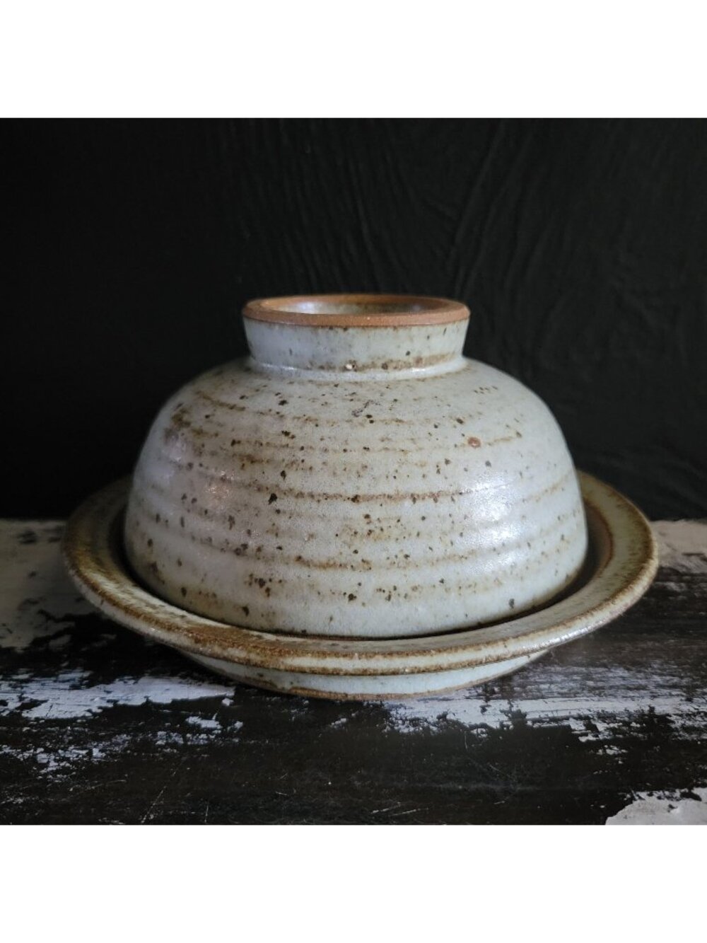 Speckled Studio Art Pottery Covered Dish Set Cheese Dome Plate Butter Dish